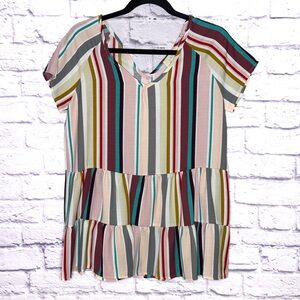 *MADE IN THE USA* | Fantastic Fawn | Striped Babydoll Top | Small | NWT
